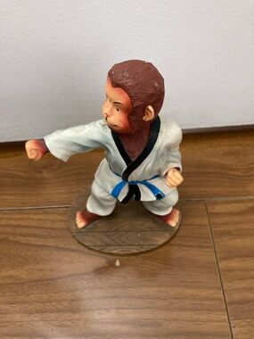 Martial Arts Monkey Action Figure Toy in White Gi with Blue Belt
